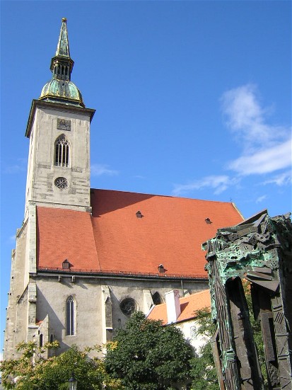 the Cathedral, with the monument to Bratislava's Jews in the foreground