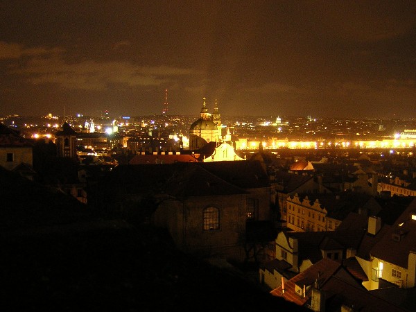the view from the castle ramparts at night