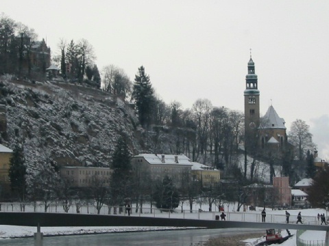 The Salzach river, with the cliffs of the Monchsberg