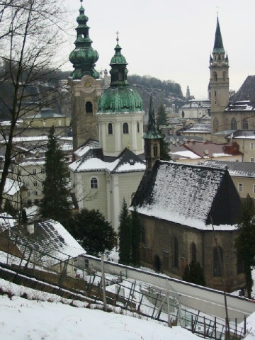 St Peter's Church, chapel, and graveyard seen from Festungsgasse