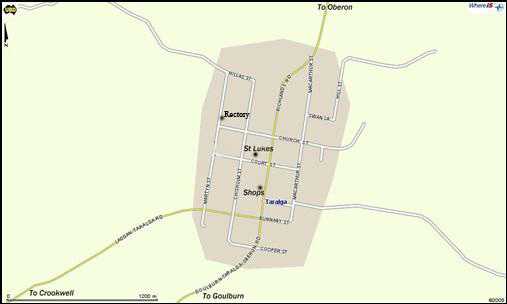 Map of Taralga and Location of Church and Rectory