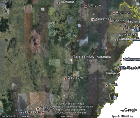 Map of Taralga and Goulburn,
South Wales courtesy of Google Maps
