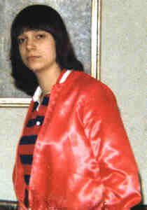 Julie in red satin "Andy Gibb jacket"