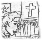 The angel and the demon in a bookshop. A wee sketch but it's kinda cute :)