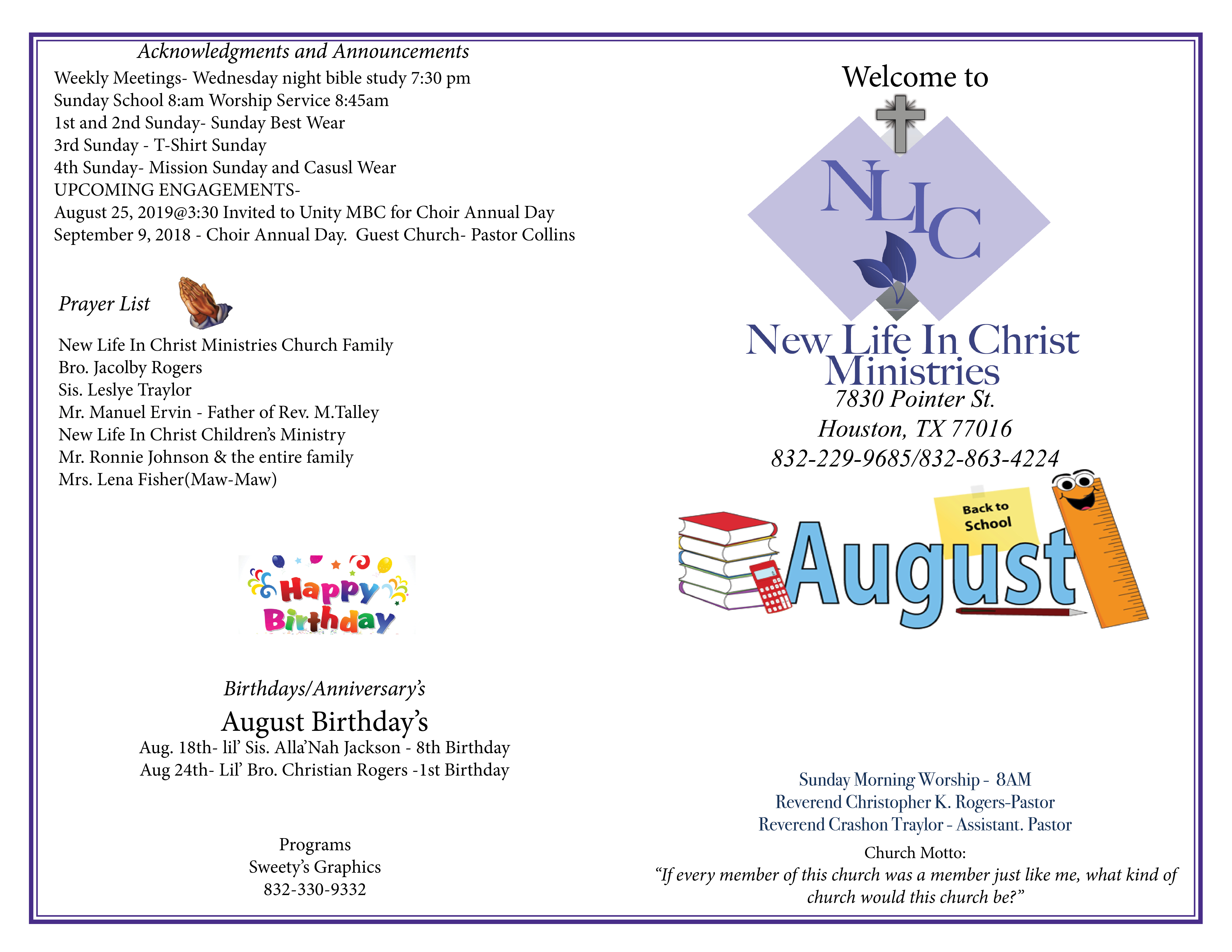 New Life In Christ Newsletter