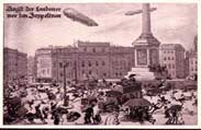 Zeppelin causes terror over London.
(WW1 propaganda postcard, Germany.)
Click to see full size picture.