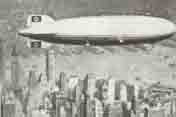 The Hindenburg skims Manhattan skyscrapers in 1936.