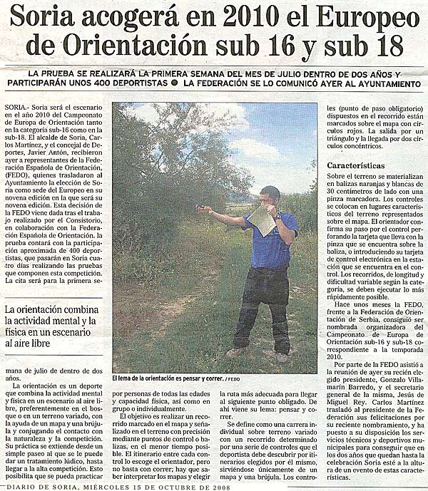 Recorte del Periodico DIARIO DE SORIA en Octubre del 2008
