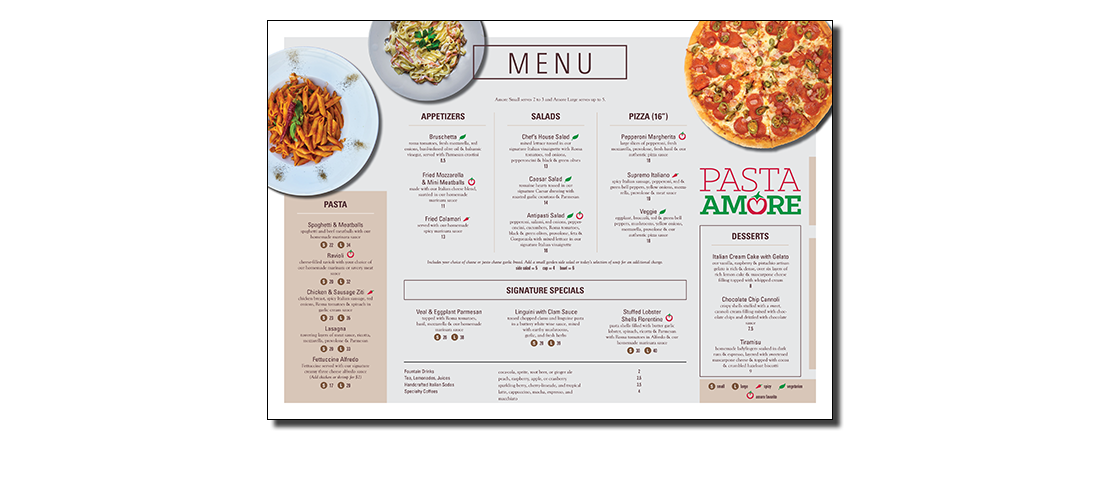 Pasta Amore Menu