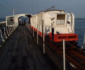 The narrow gauge train leaving pier head station