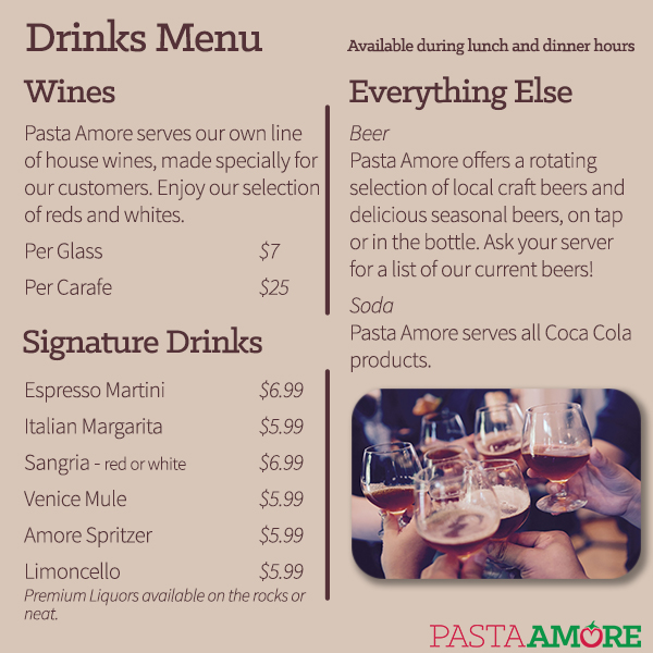 Wine and Spirits Pasta Amore