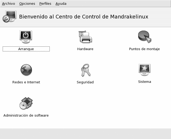 La ventana principal del Centro de Control