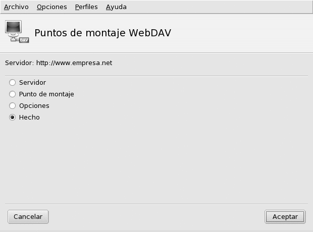 Menú WebDAV