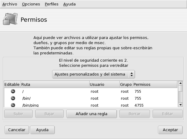Configurando las verificaciones de permisos de archivos