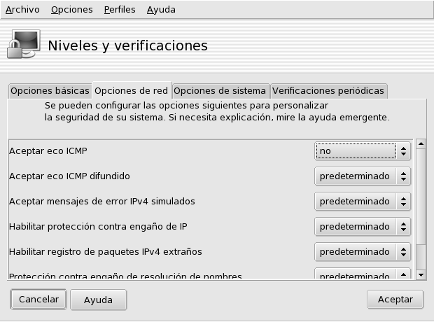 Modificando las opciones estándar de MSEC