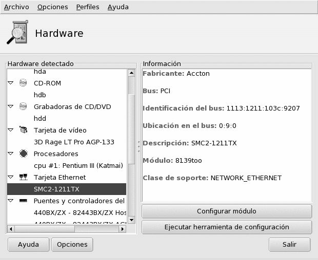 HardDrake — Dispositivo seleccionado