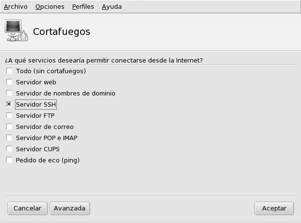 La ventana de DrakFirewall