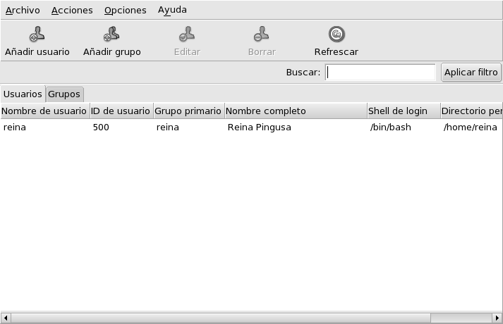 La lista de usuarios en UserDrake