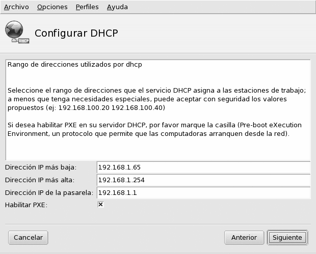 Seleccione el rango de direcciones disponibles en su servidor DHCP