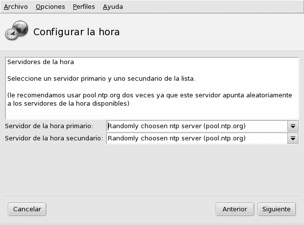 Seleccione sus servidores de la hora