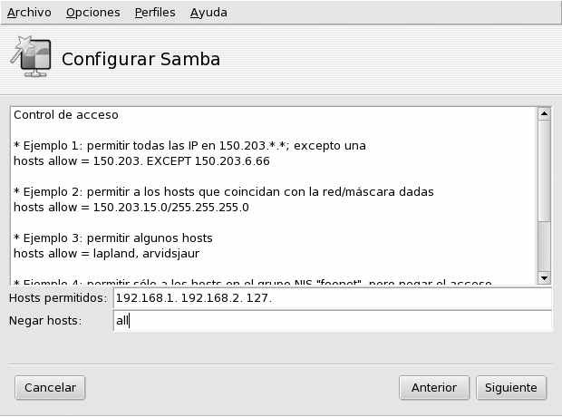 Definir las reglas de acceso a Samba