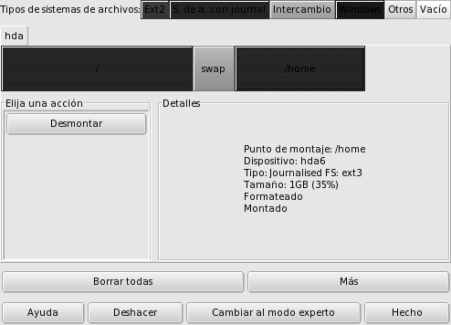 La partición /home antes de cambiarle el tamaño