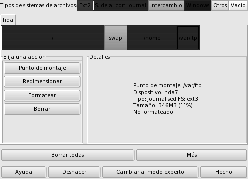 La tabla de particiones nueva