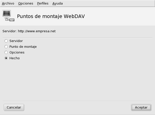 Menú WebDAV