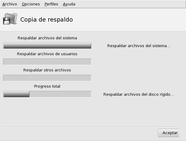 Diálogo de progreso del respaldo