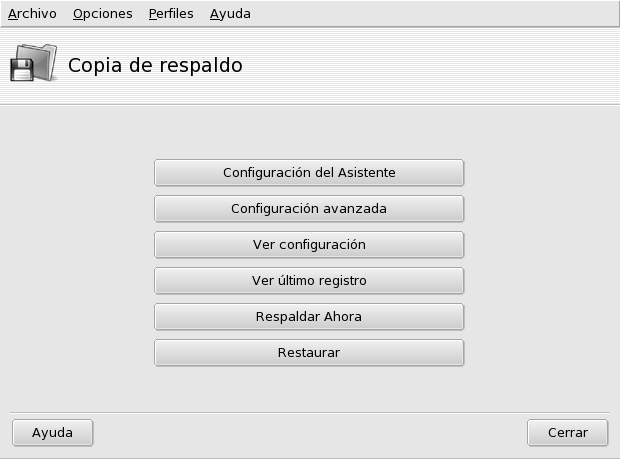 Ventana principal de DrakBackup