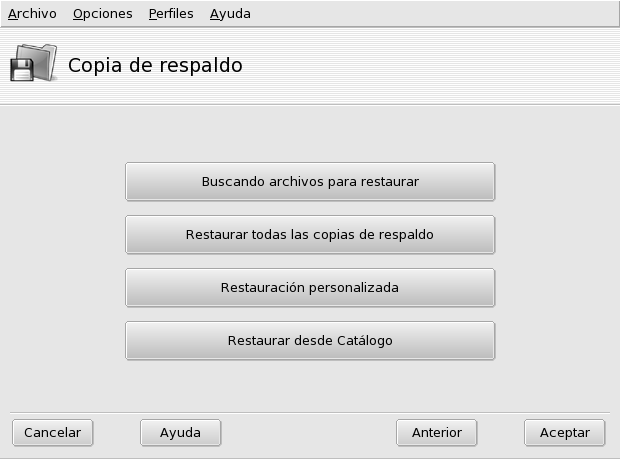 Eligiendo el tipo de restauración a realizar