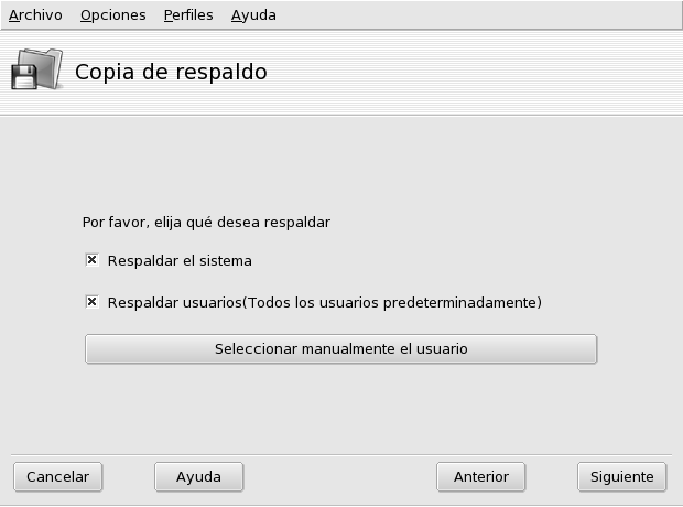 Seleccionando qué respaldar