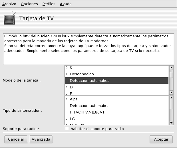 Eligiendo el modelo de tarjeta de TV