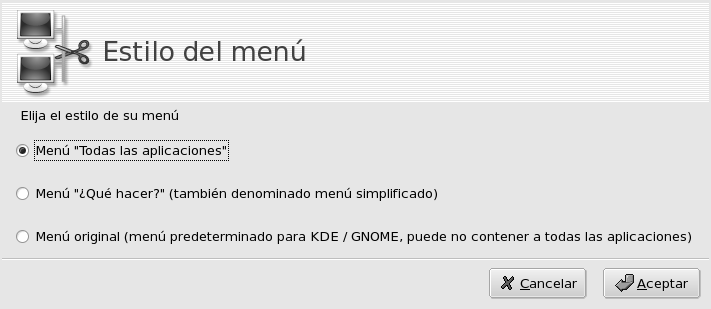 Eligiendo un estilo de menú