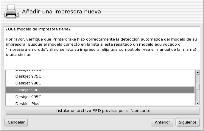 Elección del modelo de impresora