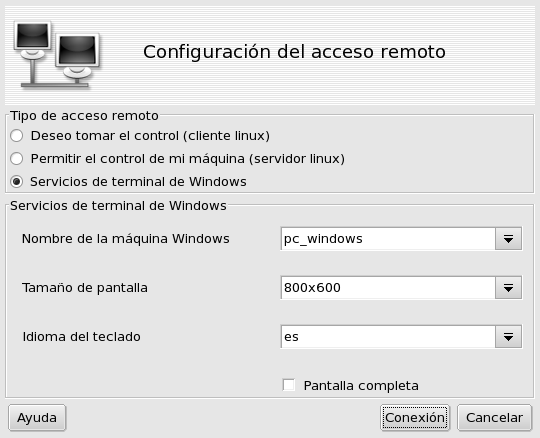 Opciones de los servicios de terminal de Windows