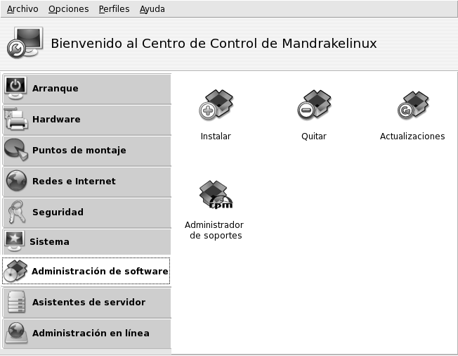 Administración de software en el Centro de Control de Mandrakelinux