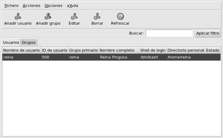 La lista de usuarios en UserDrake