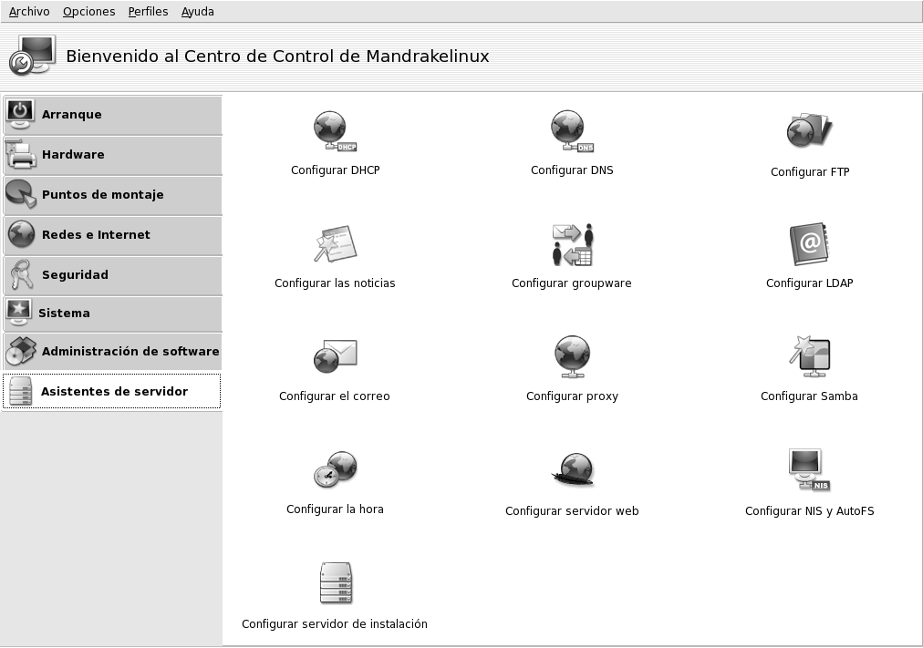 Accediendo a los asistentes a través del Centro de Control de Mandrakelinux
