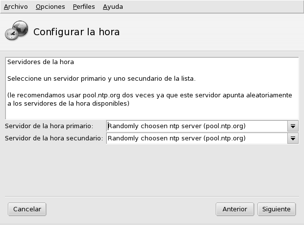 Seleccione sus servidores de la hora