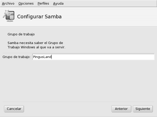 Seleccione el grupo de trabajo para sus recursos compartidos