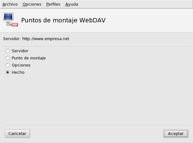 Menú WebDAV