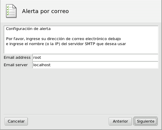 Configurando una alerta por correo: Destinatario
