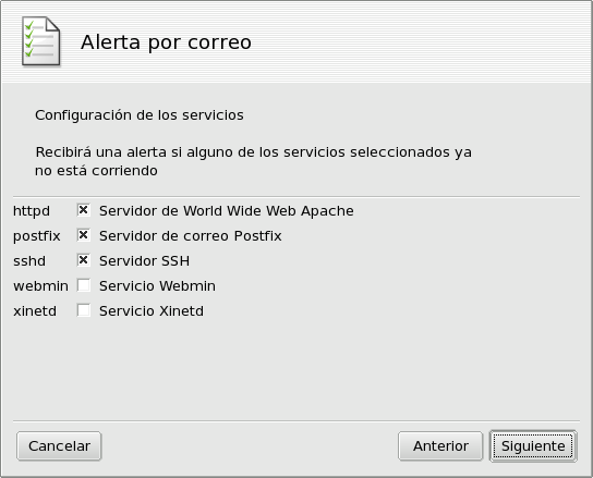 Configurando una alerta por correo: Servicios