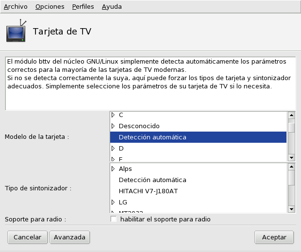 Eligiendo el modelo de tarjeta de TV