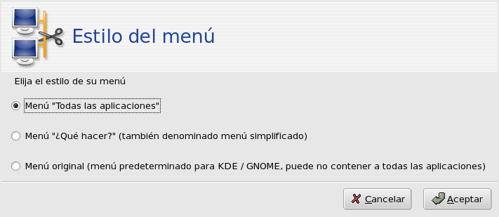 Eligiendo un estilo de menú