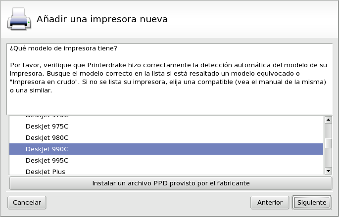 Elección del modelo de impresora