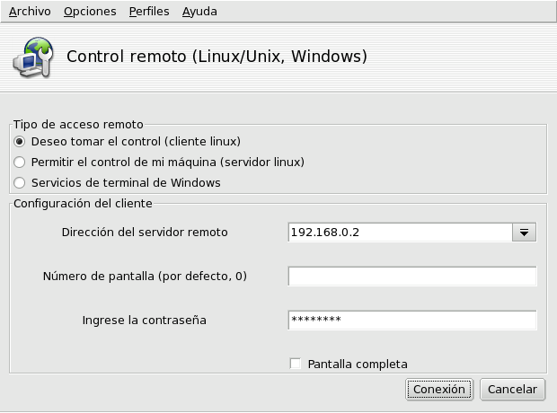 Opciones del cliente