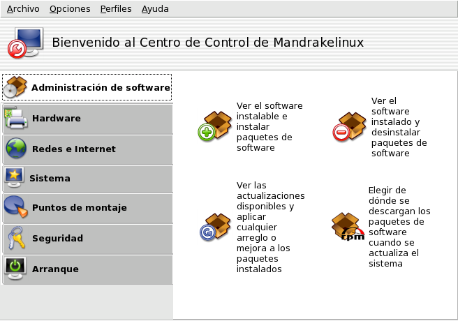 Administración de software en el Centro de Control de Mandrakelinux