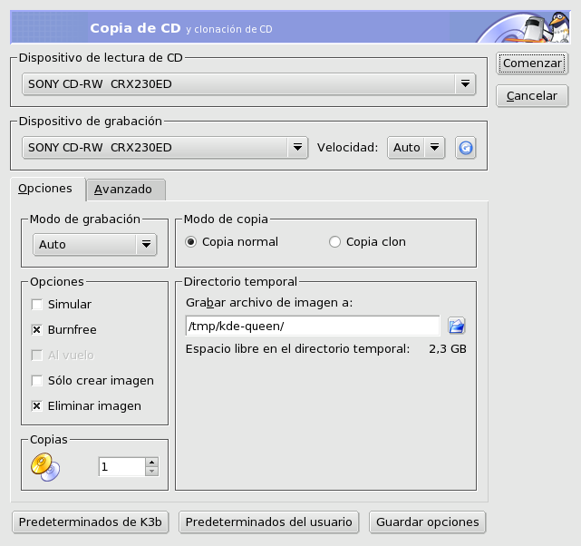 Ajustando las opciones de copia de CD